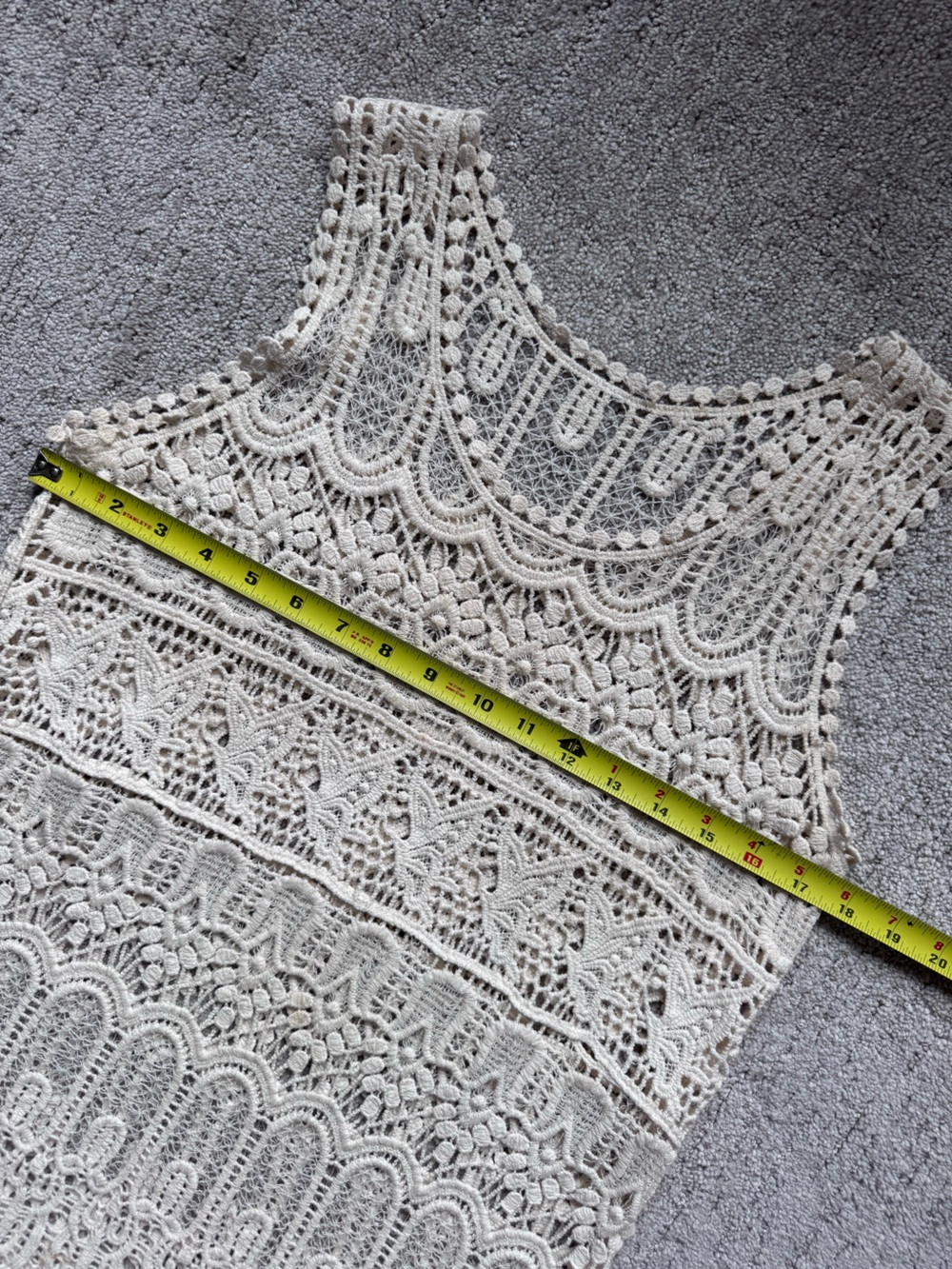 Ivory Crochet Lace Mini Dress Sheer Boho Tunic XS S - Picture 10 of 11